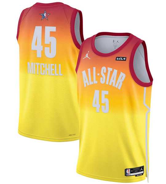 Men%27s 2023 All-Star #45 Donovan Mitchell Orange Game Swingman Stitched Basketball Jersey Dzhi